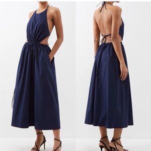 STAUD Navy Backless Halter Dress